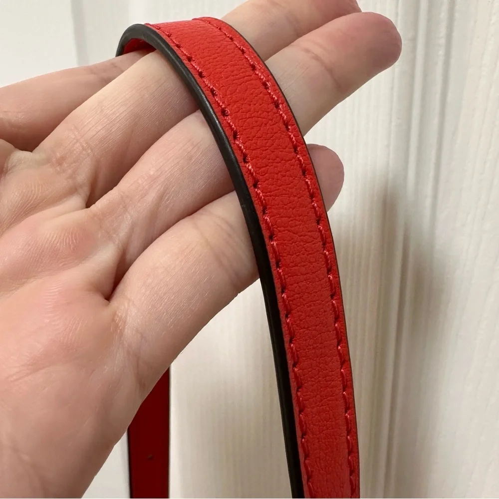 Michael Kors Structured Red Leather Chain Strap Crossbody Clutch